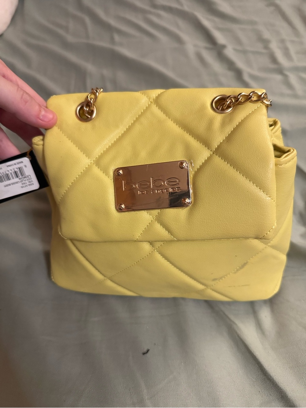 bebe Quilted Yellow Chain-Handle Crossbody Bag